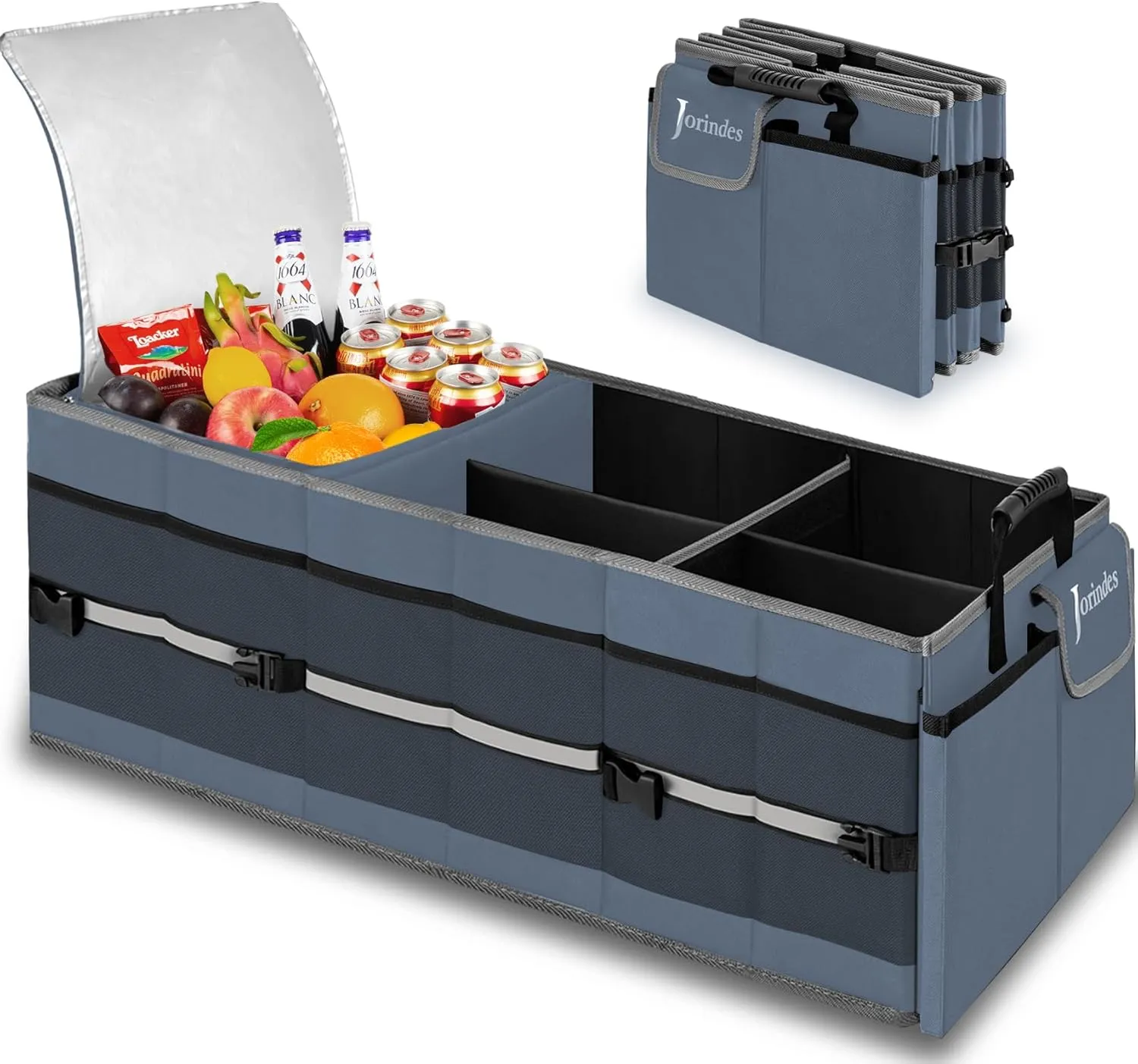 Trunk Organizer with Built-in Insulated Leak Proof Cooler Bag,Collapsible Cargo Organizer for SUV with Non Slip Bottom Strips,3 Large Compartments Foldable Waterproof Portable Car Storage Box XL