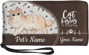 Tuoxiukan Custom Minimalist Wallet for Men Personalized Wristlet Wallets for Women Customizable Name Wallets Cash Organizer Pouch PU Leather Phone Case, Customized Gifts for Cat-Lover