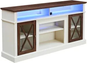 TV Stand for 65/70/75 Inch TV, Retro Entertainment Center with Outlet, Tall Body Media Entertainment Center Console, Vintage Television Console,Brown White