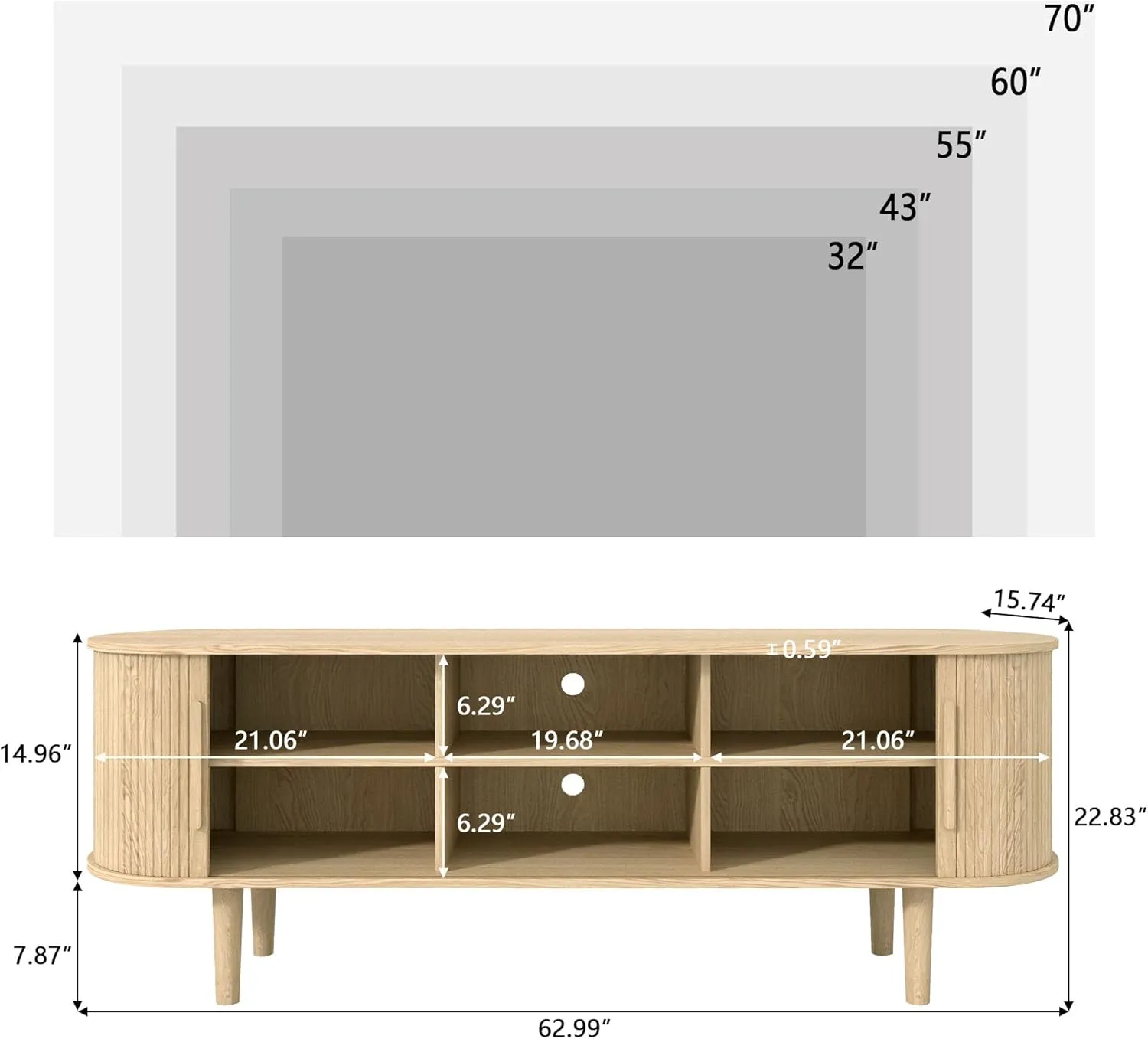 TV Stand, Modern TV Console Table with Storage Compartment and Sliding Door, Gaming Entertainment Center with Cabinet for Living Room, Bedroom, Office (Natural)