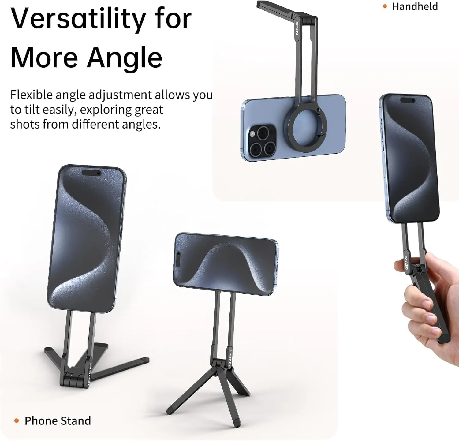 ULANZI MA30 Magnetic Phone Tripod Stand for iPhone - Aluminium Maglock Smartphone Mini Tripod Pocket Cell Phone Stand Dual-Sided Magnet Quick Mount Compatible with iPhone 16 15 14 13 12 Magsafe, Black