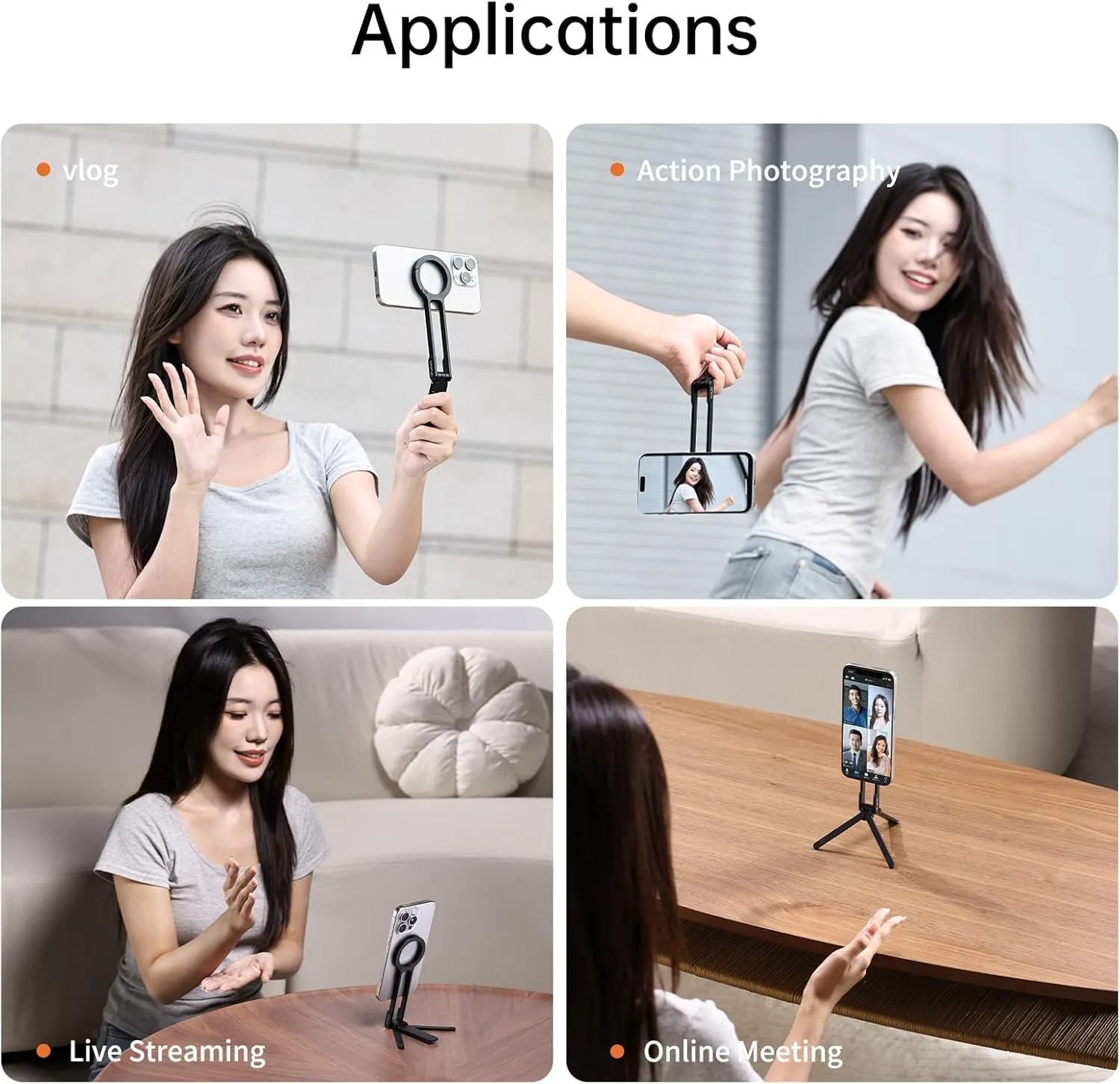 ULANZI MA30 Magnetic Phone Tripod Stand for iPhone - Aluminium Maglock Smartphone Mini Tripod Pocket Cell Phone Stand Dual-Sided Magnet Quick Mount Compatible with iPhone 16 15 14 13 12 Magsafe, Black