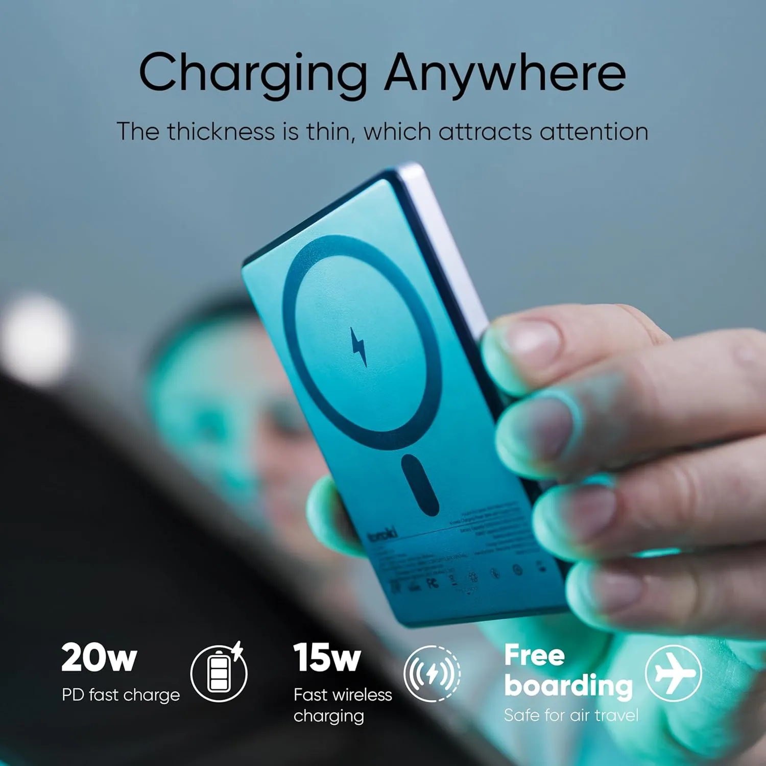 Ultra-Slim Magnetic Power Bank, Aluminum Wireless Portable Charger, Fast Charging USB-C Battery Pack for iPhone 15/14/13/12 & MagSafe, Android Wireless Charging Devices (Gray, 5000)