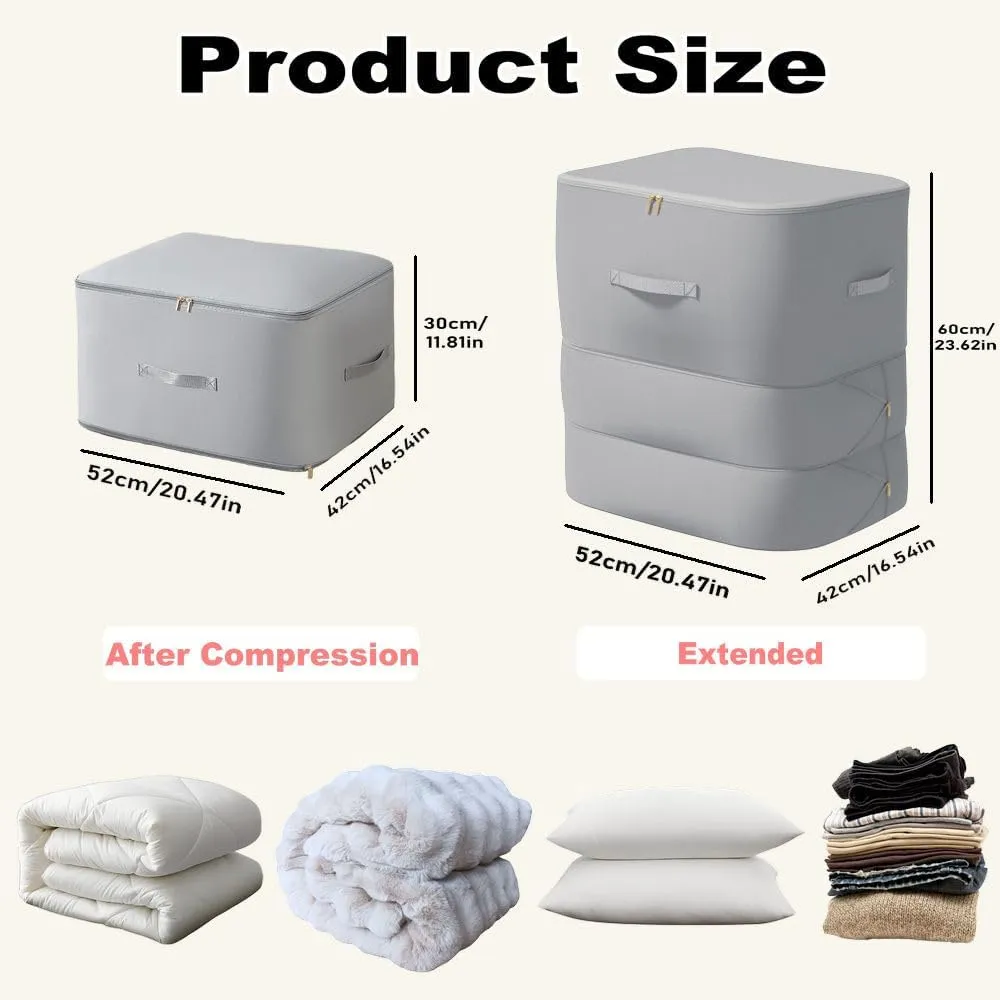 Ultra Space Saving Self Compression Organizer, 2025 New 3-Layer Zipper Large Capacity Storage Bag, Thick Satin Fabric Heavy Duty Bags for Comforters Blankets Bedding Duvet (Gray, X-Large, 21x17x24in)