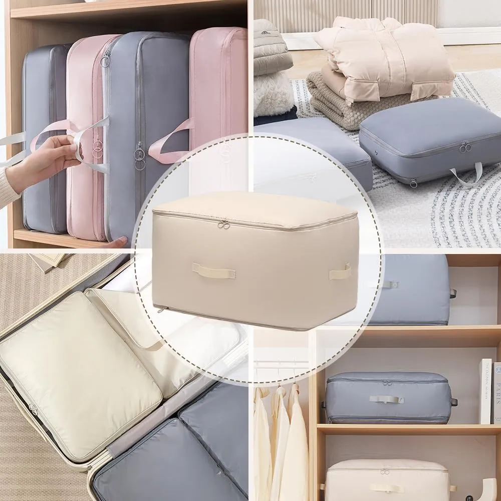 Ultra Space Saving Self Compression Organizer, 2025 New Space Saver Quilt Compression Storage Bag, Portable Space Saver Storage Packing Bags for Comforters, Blankets, Bedding (Beige, L - 54*42*30 cm)
