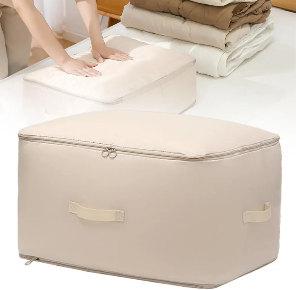 Ultra Space Saving Self Compression Organizer, 2025 New Space Saver Quilt Compression Storage Bag, Portable Space Saver Storage Packing Bags for Comforters, Blankets, Bedding (Beige, L - 54*42*30 cm)