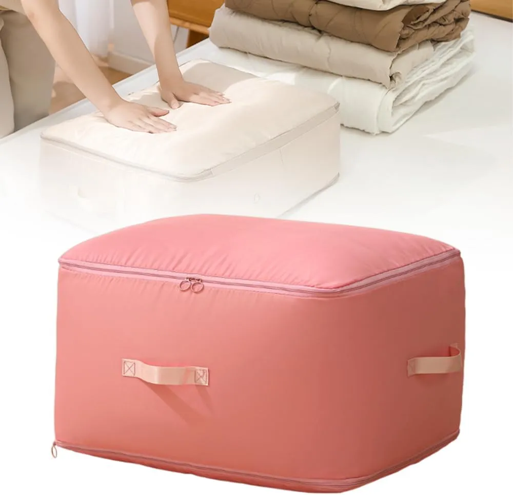 Ultra Space Saving Self Compression Organizer, 2025 New Space Saver Quilt Compression Storage Bag, Portable Space Saver Storage Packing Bags for Comforters, Blankets, Bedding (Pink, L - 54*42*30 cm)