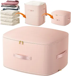 Ultra Space Saving Self Compression Organizer, Portable Space Saver Storage Packing Bags, Blanket Storage, Space Saver Quilt Compression Storage Bag for Comforters, Blankets, Bedding (Pink)