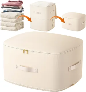 Ultra Space Saving Self Compression Organizer, Portable Space Saver Storage Packing Bags, Quilt Compression Storage Bag for Comforters, Blankets, Bedding (Beige)