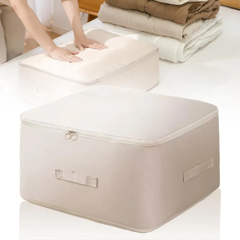 Ultra Space Saving Self Compression Organizer, Space Saver Quilt Compression Storage Bag, Thickened Comforter Storage Bag Packaging Cube for Bedding Storage Moving (Beige, X-Large(54x42x50cm))