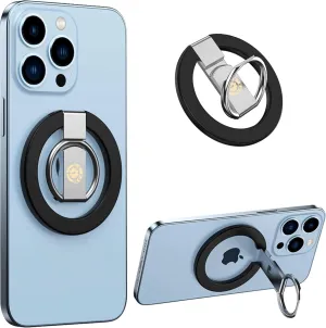 Ultra Thin Magnetic Iron Ring Phone Holder 360 Rotatable Finger Loop Grip, Easy Attach Detach, Adjustable Kickstand, Universally Compatible with iPhone Mini, Pro, Max Models, Sleek Durable, Black