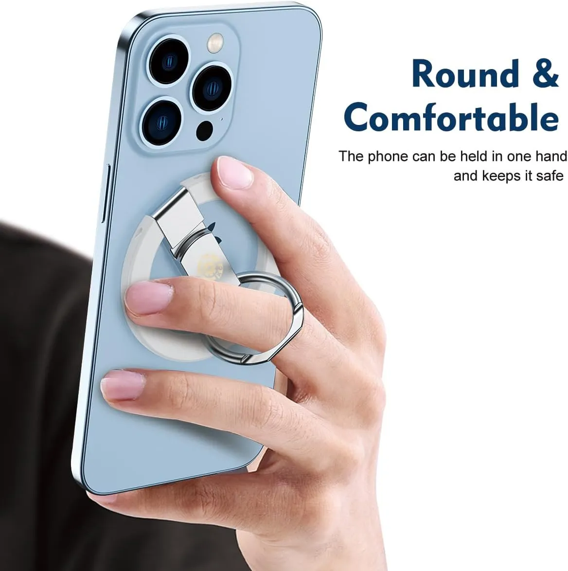 Ultra Thin Magnetic Iron Ring Phone Holder 360 Rotatable Finger Loop Grip, Easy Attach Detach, Adjustable Kickstand, Universally Compatible with iPhone Mini, Pro, Max Models, Sleek Durable, White