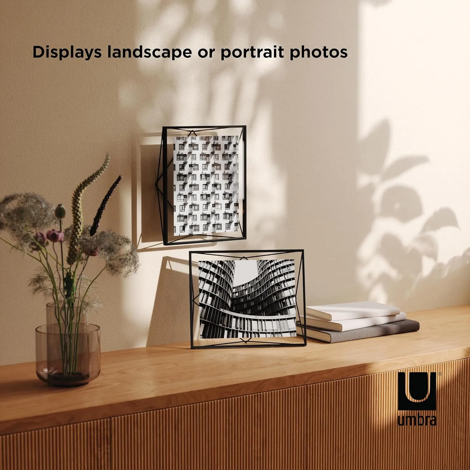 Umbra Prisma Picture Frame, 8x10 Metal Photo Display for Desk or Wall, 8" x 10", Black