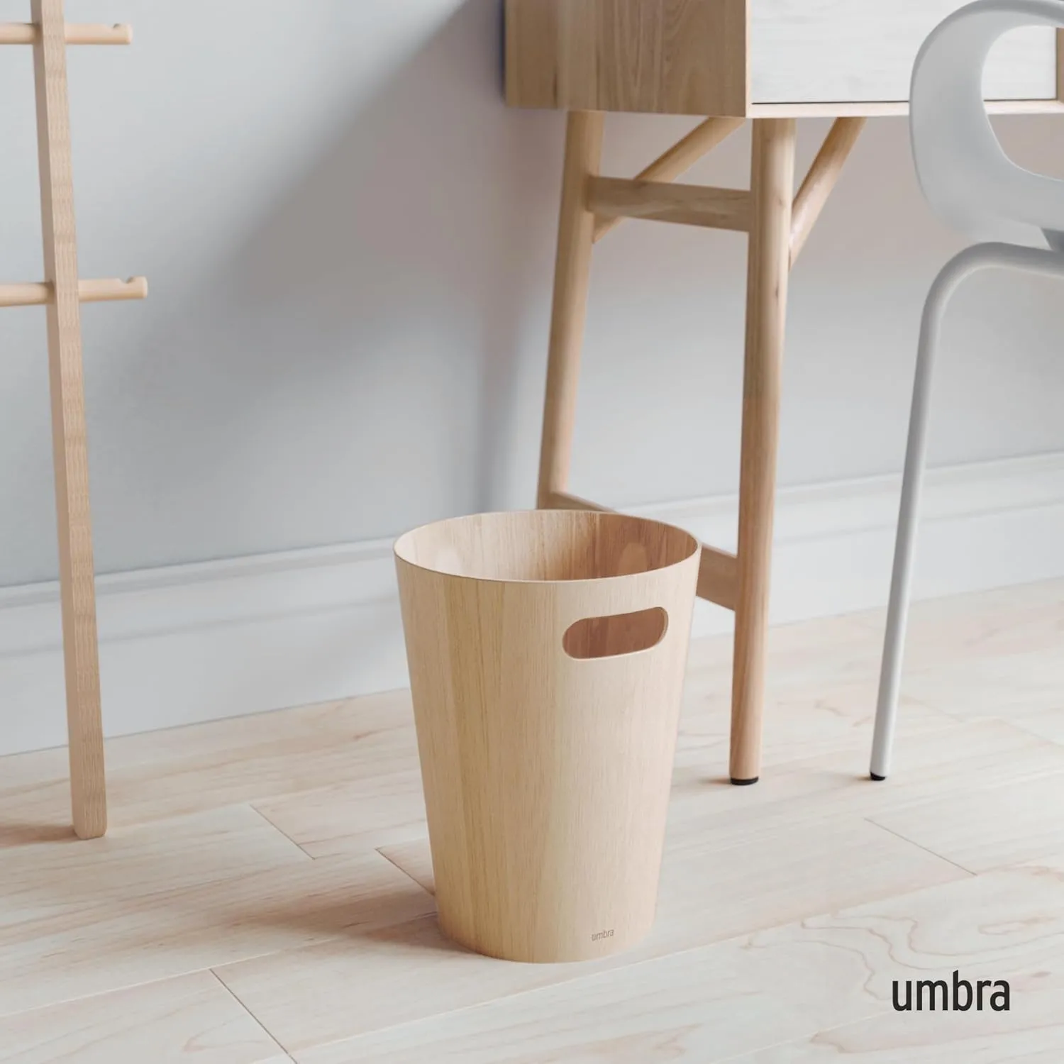 Umbra Woodrow, 2 Gallon Modern Wooden Trash Can Wastebasket or Recycling Bin for Home or Office, Natural