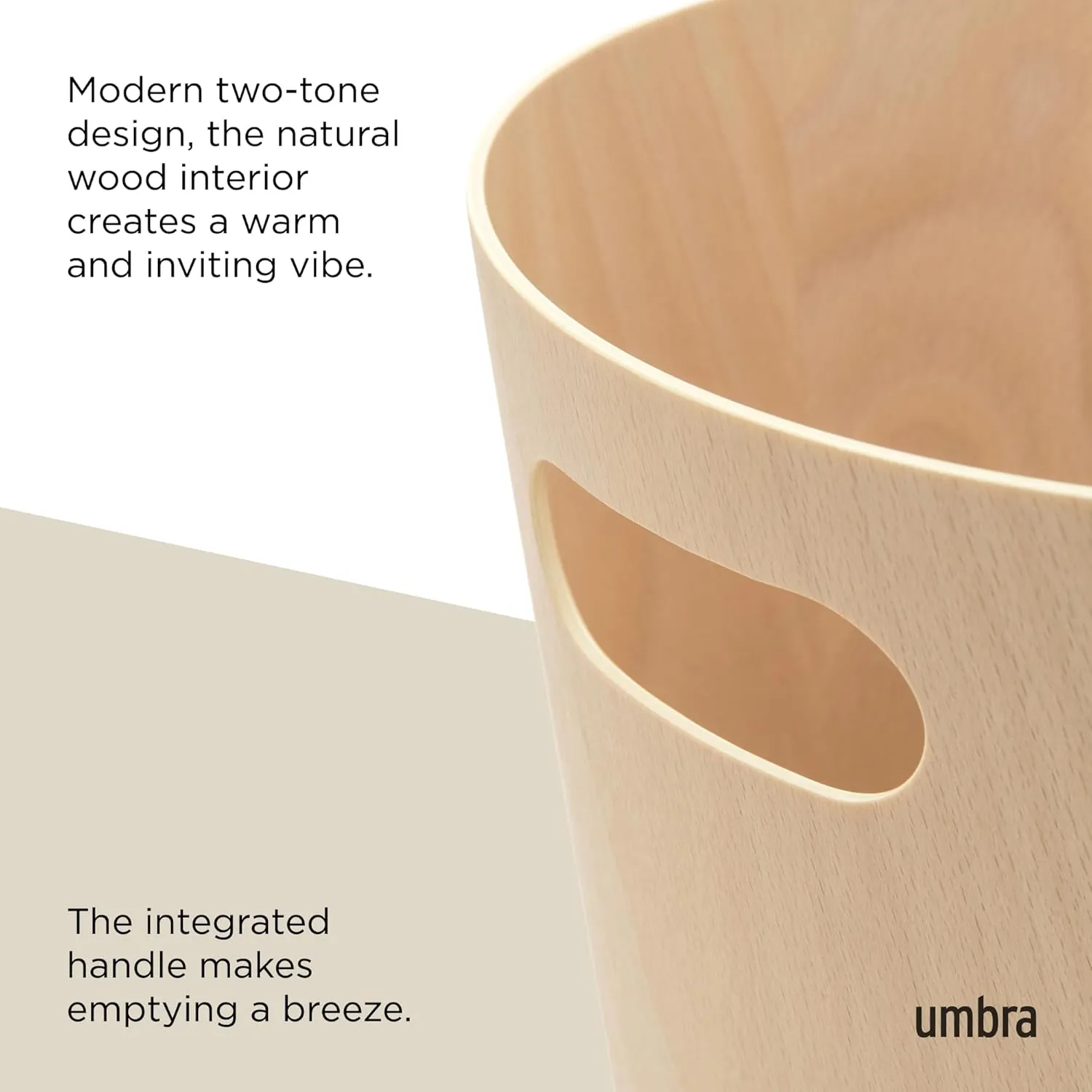 Umbra Woodrow, 2 Gallon Modern Wooden Trash Can Wastebasket or Recycling Bin for Home or Office, Natural