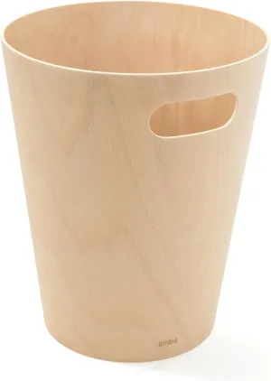 Umbra Woodrow, 2 Gallon Modern Wooden Trash Can Wastebasket or Recycling Bin for Home or Office, Natural