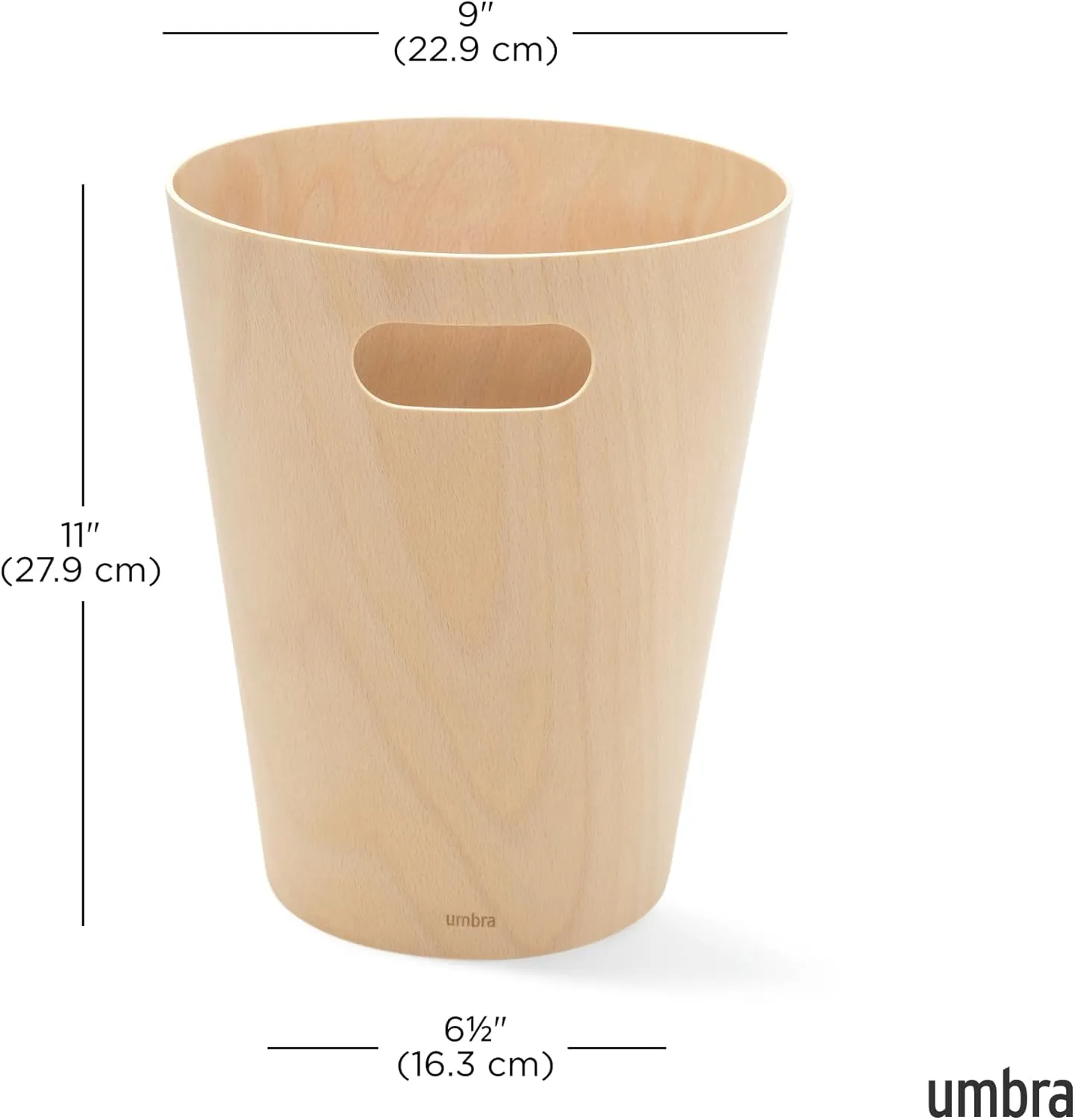 Umbra Woodrow, 2 Gallon Modern Wooden Trash Can Wastebasket or Recycling Bin for Home or Office, Natural