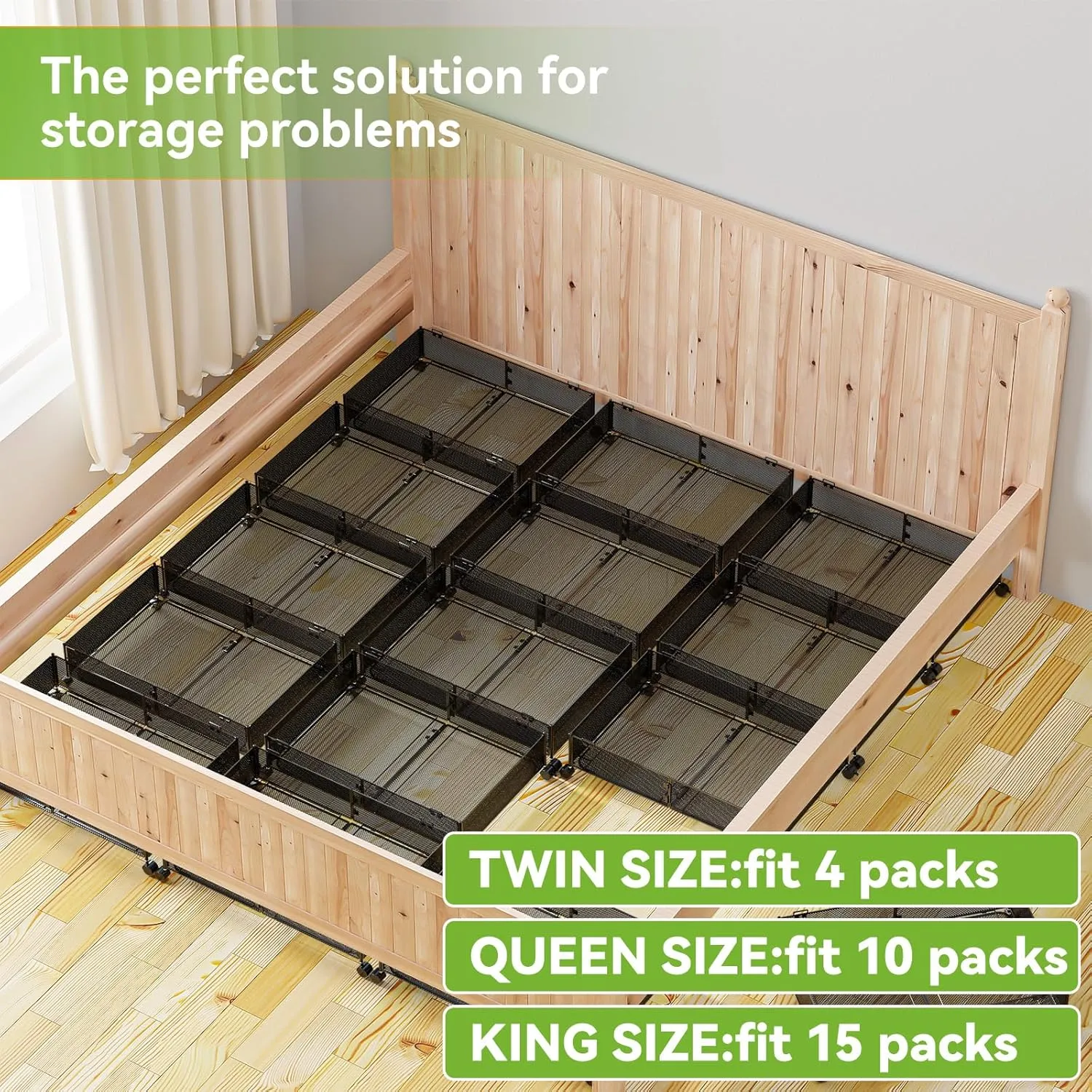 Under Bed Storage with Wheels Containers Shoe Storage Organizer Drawer, Metal Foldable Under Bed Drawers on Wheels for Shoes, Clothes, Toys, Blankets (2 Pack)