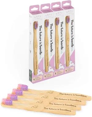 Unicorn Toothbrush for Kids - Made from Sustainable Bamboo for a Natural & Eco-Friendly Feel, Soft Wave Bristles, Biodegradable Wooden Handle | (Pack of 4, Unicorn)