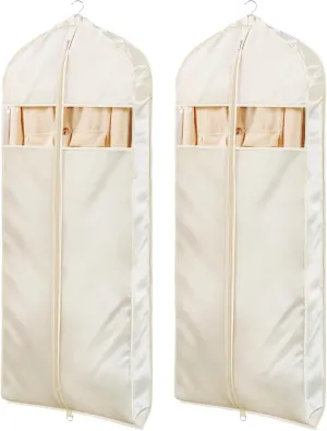 Univivi Super Soft Satin Garment Bags for Hanging Clothes, 60 Inch Zippered Dress Cover with Gussets, Breathable & Non-smell for Dresses, Coats, Jackets, Shirts, 2 Pack - Apricot