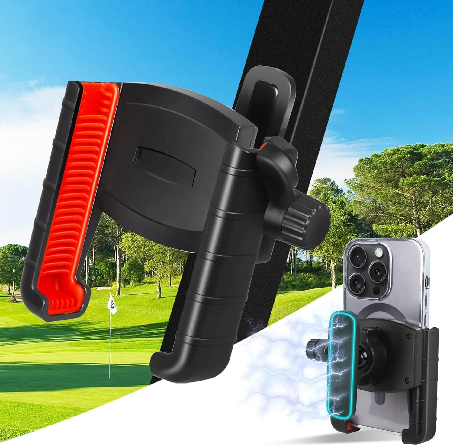 Upgraded Golf Cart Phone Mount Holder Compatible with EZGO/Club Car/Yamaha, [Big Phones & Thick Cases Friendly] Universal Phone Holder Compatible with iPhone/Galaxy/Google Pixel, All Smartphones
