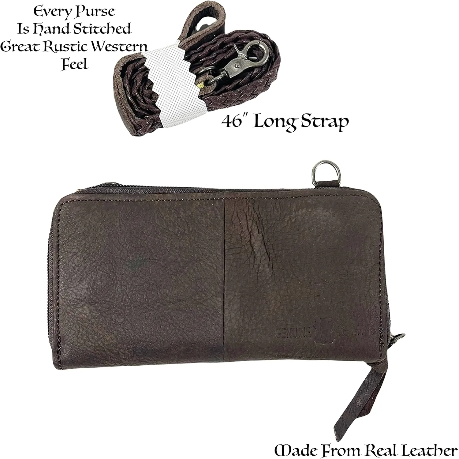 Urbalabs Cowhair Genuine Leather Women Western Wallets Tri Fold and Pouch Clutch Bag Leather Fringe Purse Cell Phone Holder Tooled Wallet For Women Cowgirl Small Clutch Hand Stitched (Medium Brown)