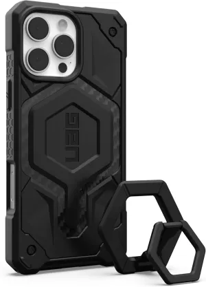 URBAN ARMOR GEAR UAG Designed for iPhone 16 Pro Max Case 6.9" Monarch Pro Carbon Fiber Compatible with MagSafe Charging Rugged Heavy Duty Protective Cover   Magnetic Ring Stand Black Bundle Set