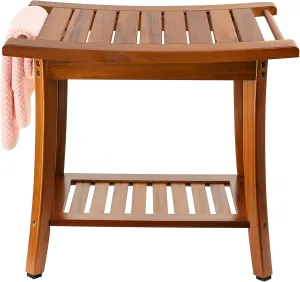 Utoplike Teak Shower Bench Seat with Handles, Portable Wooden Spa Bathing Stool with Storage Towel Shelf, 22" x 13" x 18.6", Perfect for Indoor and Outdoor Use