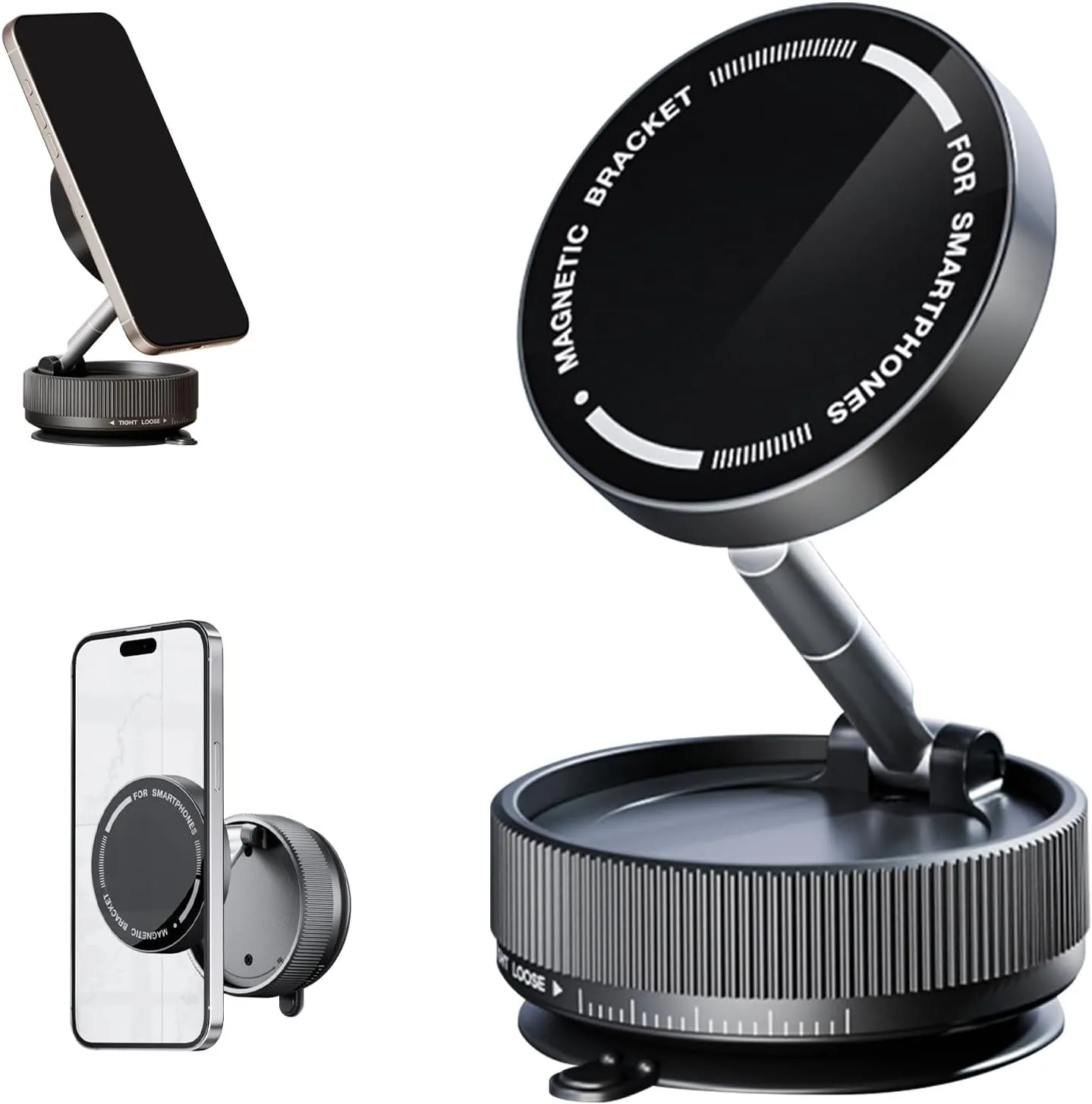 Vacuum Magnetic Phone Stand,Swivel Locking Phone Mount Hand-Free,Vacuum Phone Holder Magnet,Suction Magnetic Cell Phone Holder for Car Mirror Glass/Screen/iPhone 16/15/14/13/12