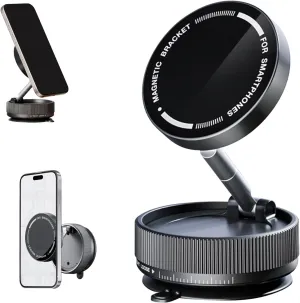 Vacuum Magnetic Phone Stand,Swivel Locking Phone Mount Hand-Free,Vacuum Phone Holder Magnet,Suction Magnetic Cell Phone Holder for Car Mirror Glass/Screen/iPhone 16/15/14/13/12