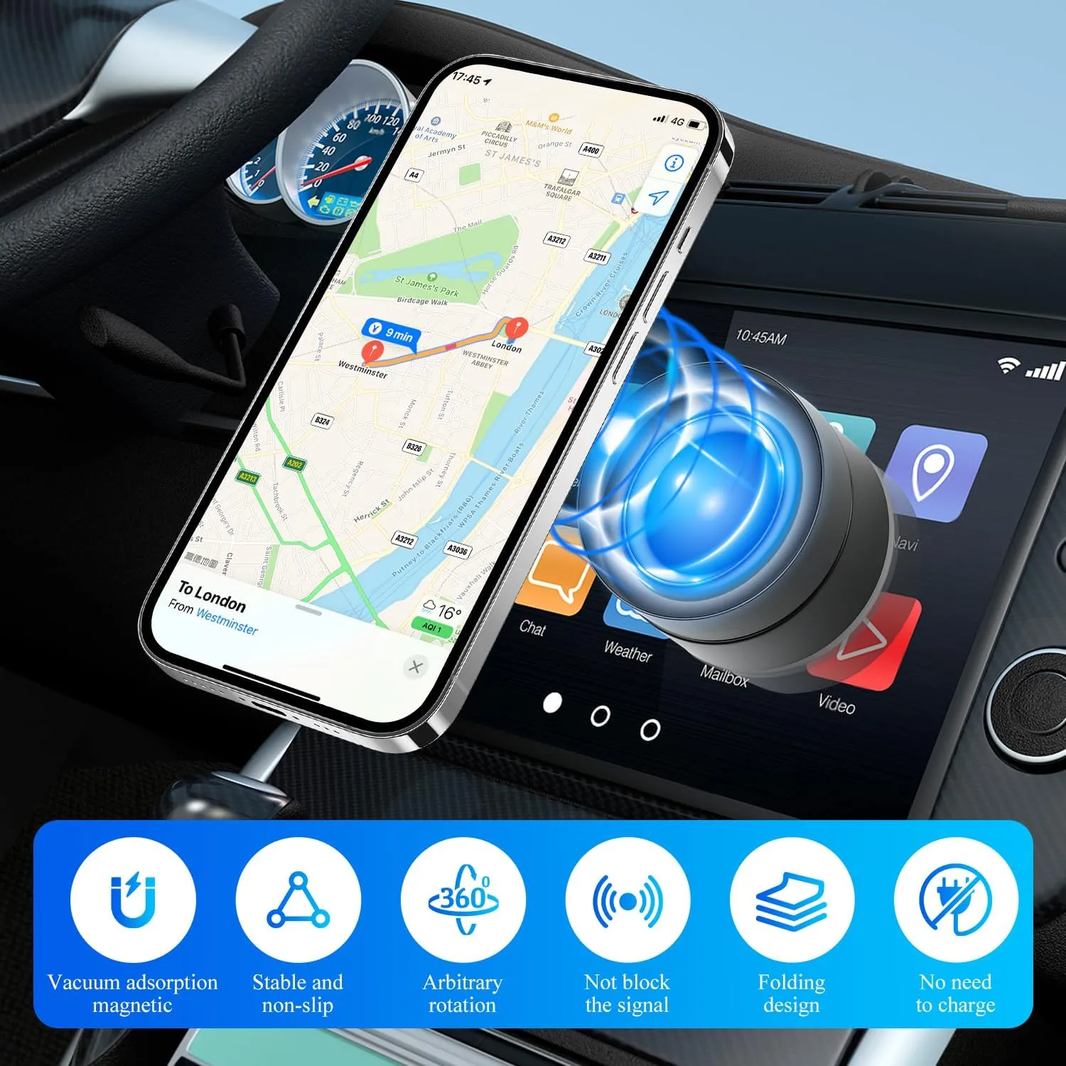 Vacuum Magnetic Suction Phone Holder, 2025 New Magnetic Multifunctional Holder, Foldable and Retractable Double-Sided Magnetic Phone Holder for All Phones (Black)