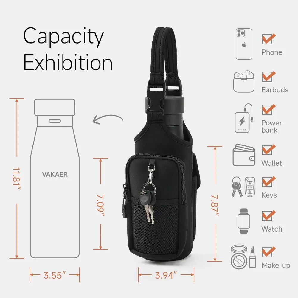 VAKAER Magnetic Gym Bag for Women and Men, Magnetic Water Bottle Holder with Phone Pocket, Magnets Gym Accessories Carrier Bag with Adjustable Strap (Black)