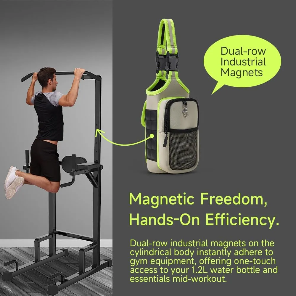 VAKAER Magnetic Gym Bag for Women and Men, Magnetic Water Bottle Holder with Phone Pocket, Magnets Gym Accessories Carrier Bag with Adjustable Strap (Light Grey)