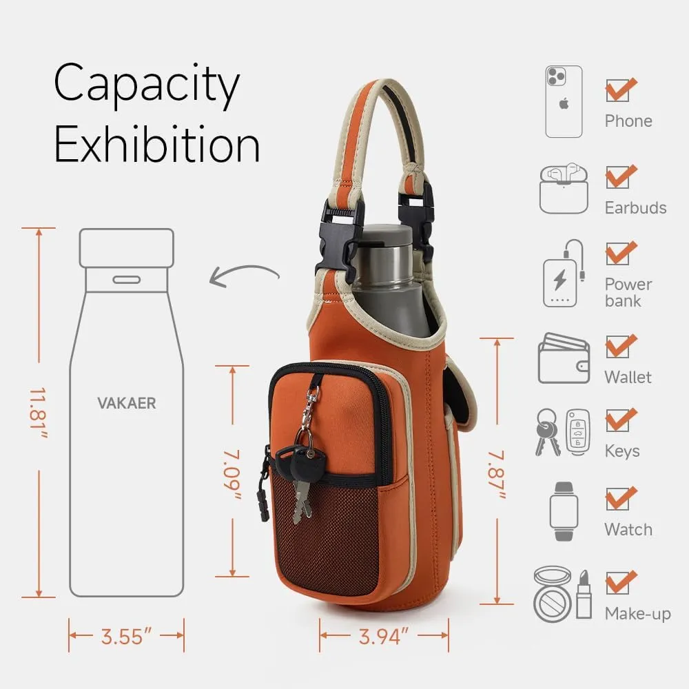 VAKAER Magnetic Gym Bag for Women and Men, Magnetic Water Bottle Holder with Phone Pocket, Magnets Gym Accessories Carrier Bag with Adjustable Strap (Orange red)