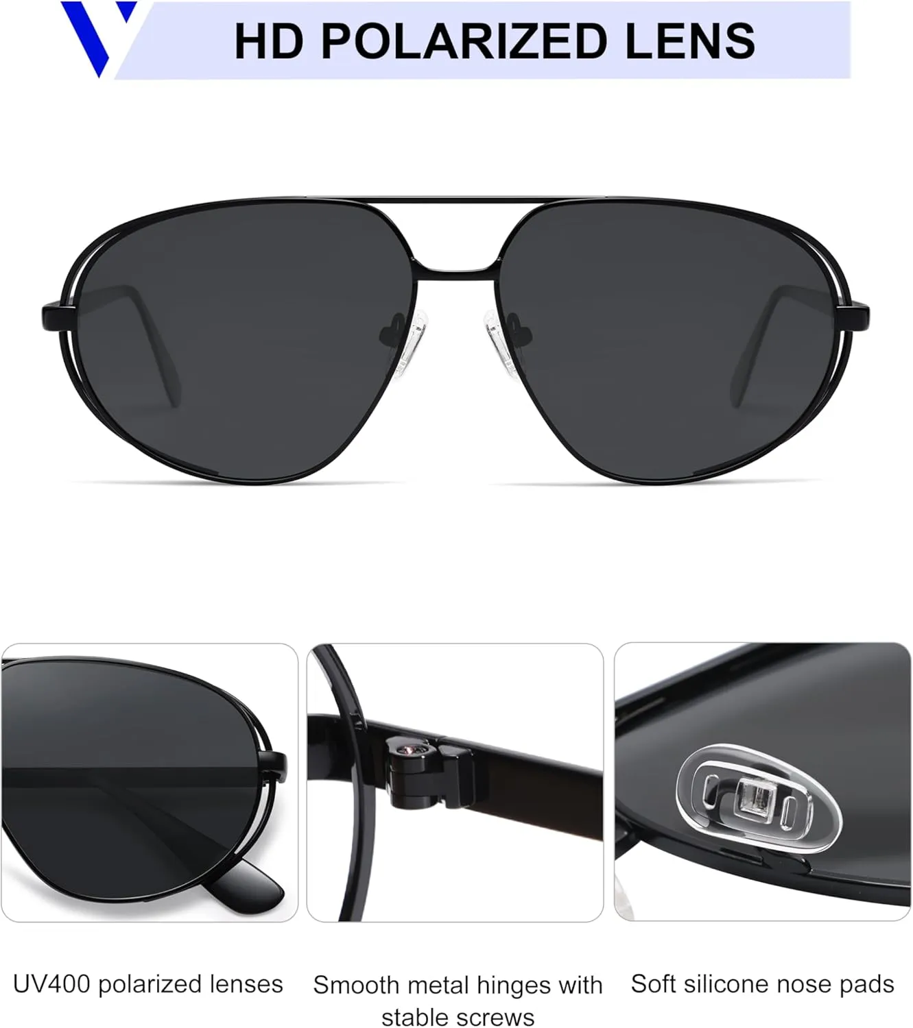 VANLINKER Retro Polarized Aviator Sunglasses for Women Men Classic Trendy Driving Sunglasses Designer Metal Frame VL9837