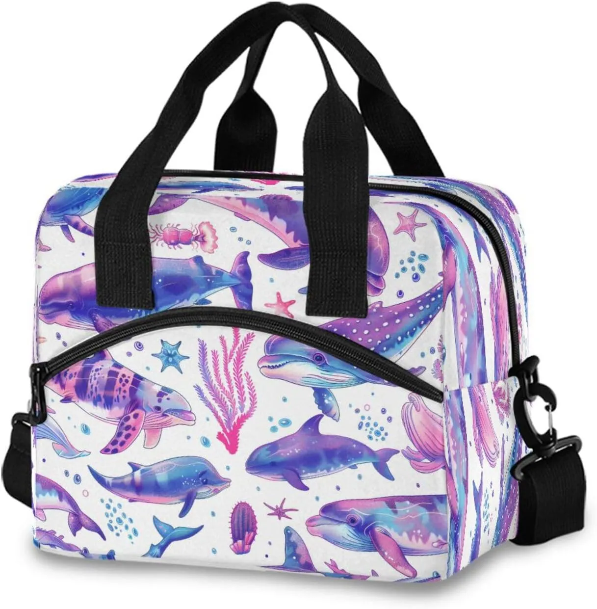 Various Marine Animals Lunch Box for Men Women Adults Insulated Lunch Bag Cooler Bag with Adjustable Shoulder Strap for Work Picnic Travel268
