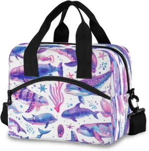 Various Marine Animals Lunch Box for Men Women Adults Insulated Lunch Bag Cooler Bag with Adjustable Shoulder Strap for Work Picnic Travel268