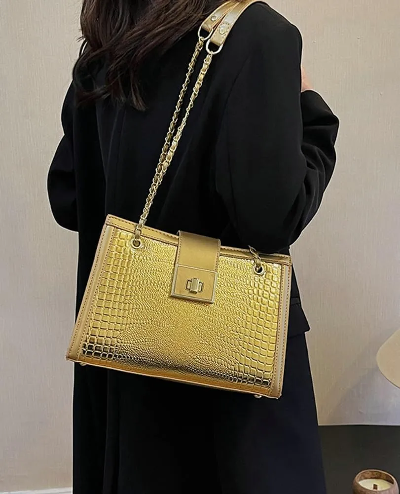 Vegan Leather Shoulder Bag for Women Fashion Purse Large Totes Y2k Top Handle Satchel with Chain Designer Bags
