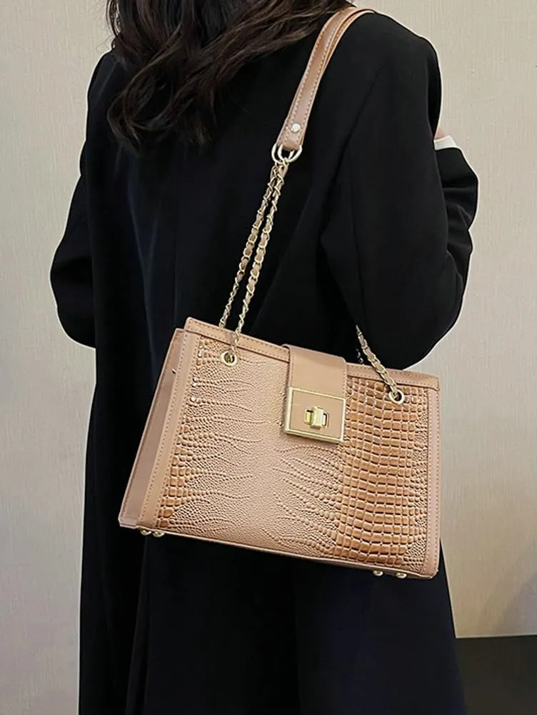 Vegan Leather Shoulder Bag for Women Fashion Purse Large Totes Y2k Top Handle Satchel with Chain Designer Bags