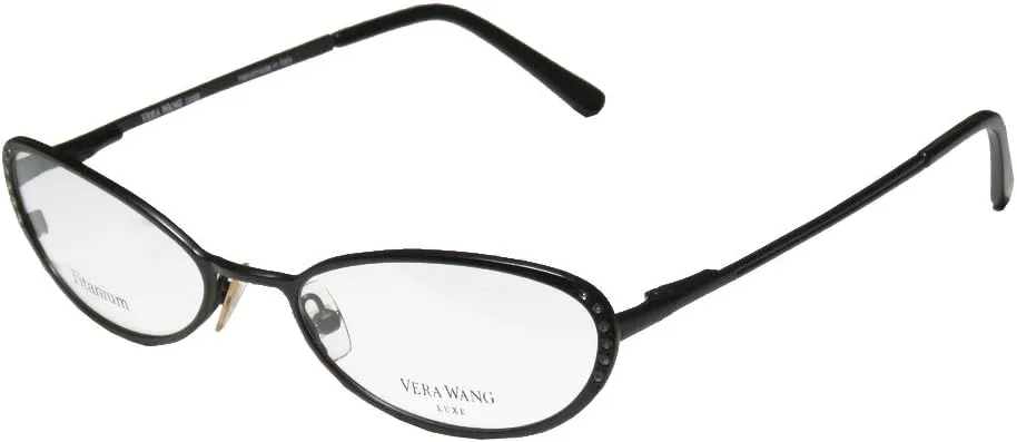 Vera Wang Epiphany I Womens/Ladies Designer Full-rim Titanium Crystals Flexible Hinges Hot Handmade In Italy Eyeglasses/Eye Glasses (49-17-130, Black)
