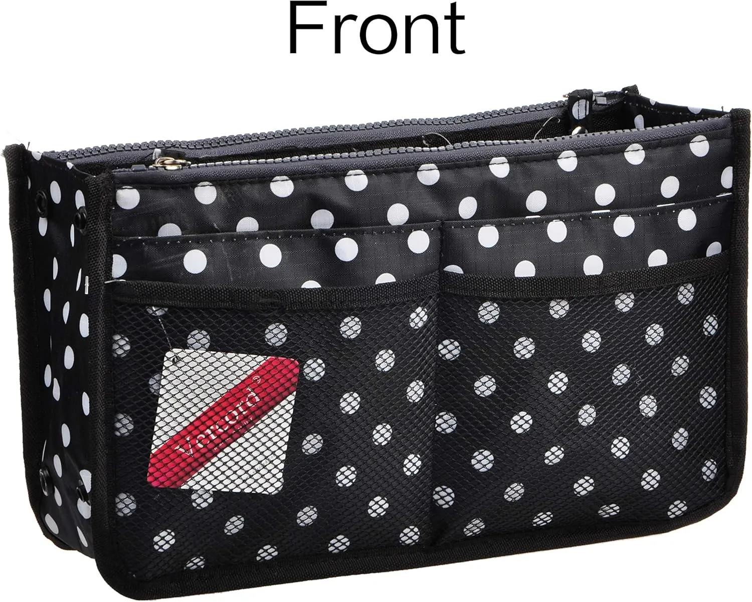 Vercord Updated Purse Handbag Organizer Insert Liner Bag in Bag 13 Pockets Black Dot Medium