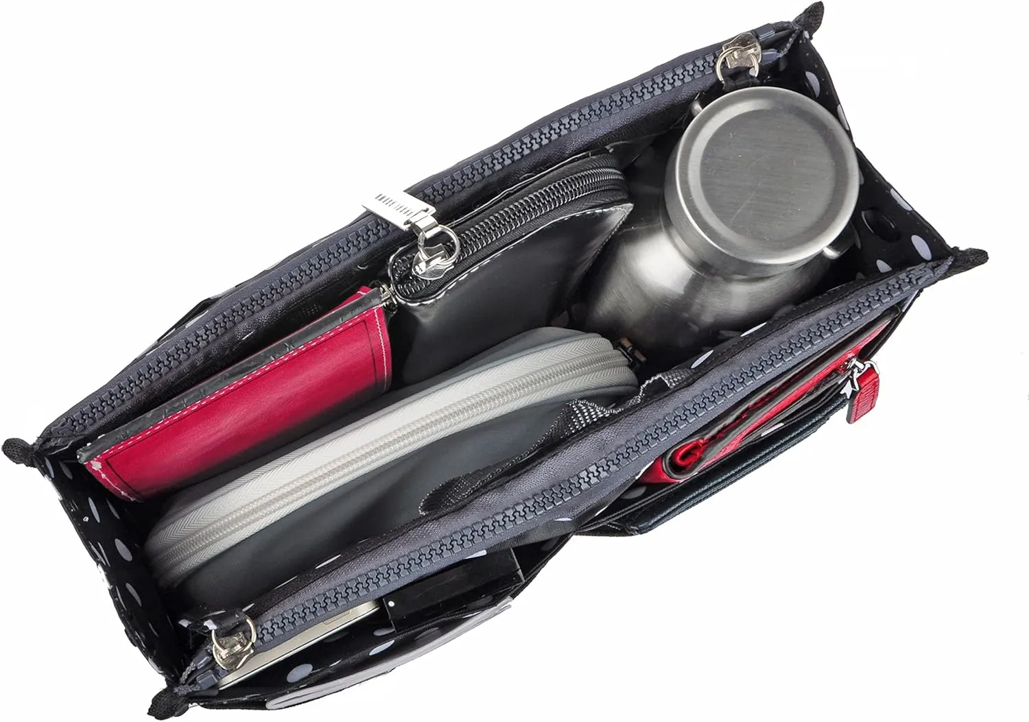 Vercord Updated Purse Handbag Organizer Insert Liner Bag in Bag 13 Pockets Black Dot Medium