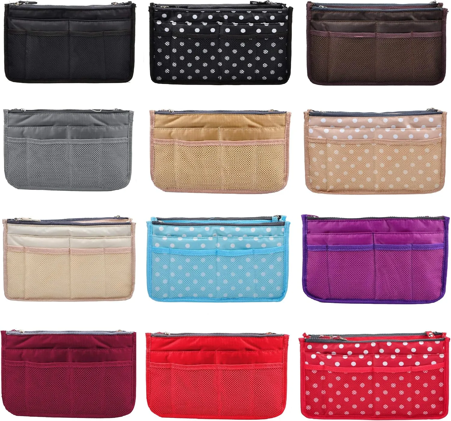 Vercord Updated Purse Handbag Organizer Insert Liner Bag in Bag 13 Pockets Black Dot Medium
