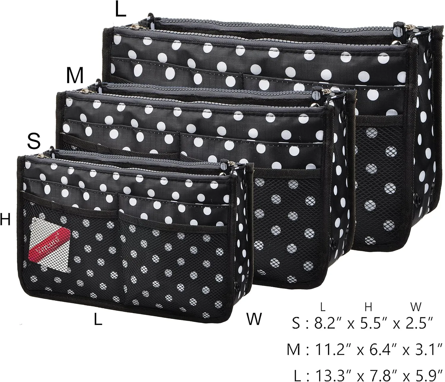 Vercord Updated Purse Handbag Organizer Insert Liner Bag in Bag 13 Pockets Black Dot Medium