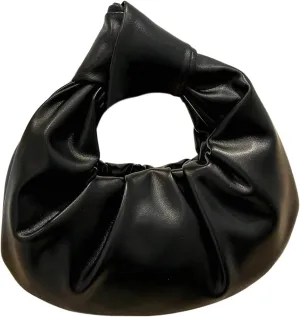 Verdusa Women's Ruched Leather Handbag Cloud Shape Pleated Knotted Hobo Bag Crescent Clutch Purse