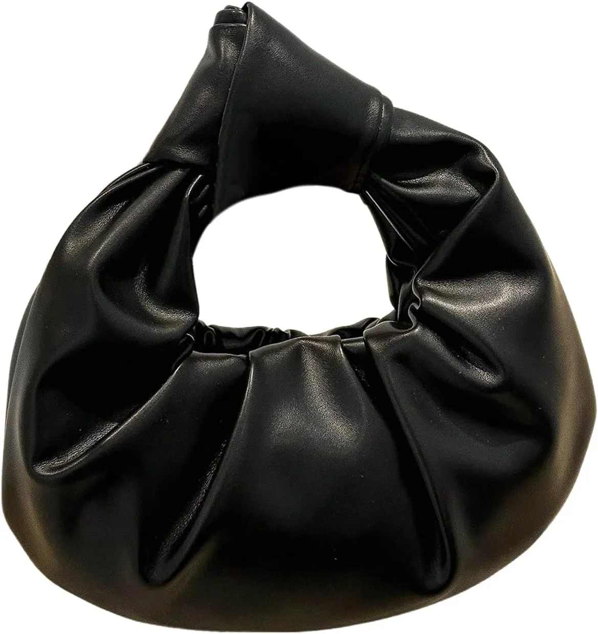 Verdusa Women's Ruched Leather Handbag Cloud Shape Pleated Knotted Hobo Bag Crescent Clutch Purse
