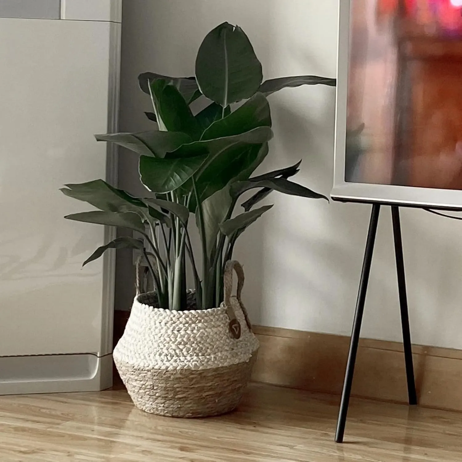 VESNIBA Large Seagrass Rope Woven Storage Basket Tall Decorative Seagrass Rope Basket for Living Room Toys Or Blankets Wicker Baskets with Handles Cute Baby Laundry Hamper Glass Flower (A, One Size)