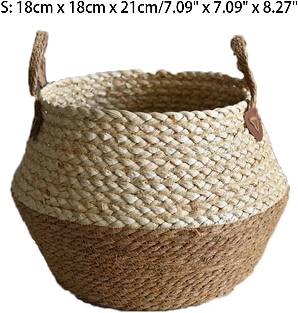 VESNIBA Large Seagrass Rope Woven Storage Basket Tall Decorative Seagrass Rope Basket for Living Room Toys Or Blankets Wicker Baskets with Handles Cute Baby Laundry Hamper Glass Flower (A, One Size)