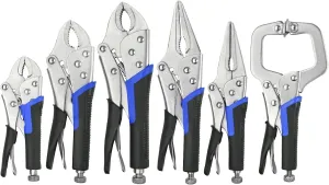 Vice Grips, 6-Pack Vise Grips 5"/7"/10" Curved Jaw Locking Pliers, 6-1/2" & 9-1/2" Needle Nose Pliers Set and 6" C-Clamp for Welding, Woodworking, Metal Working