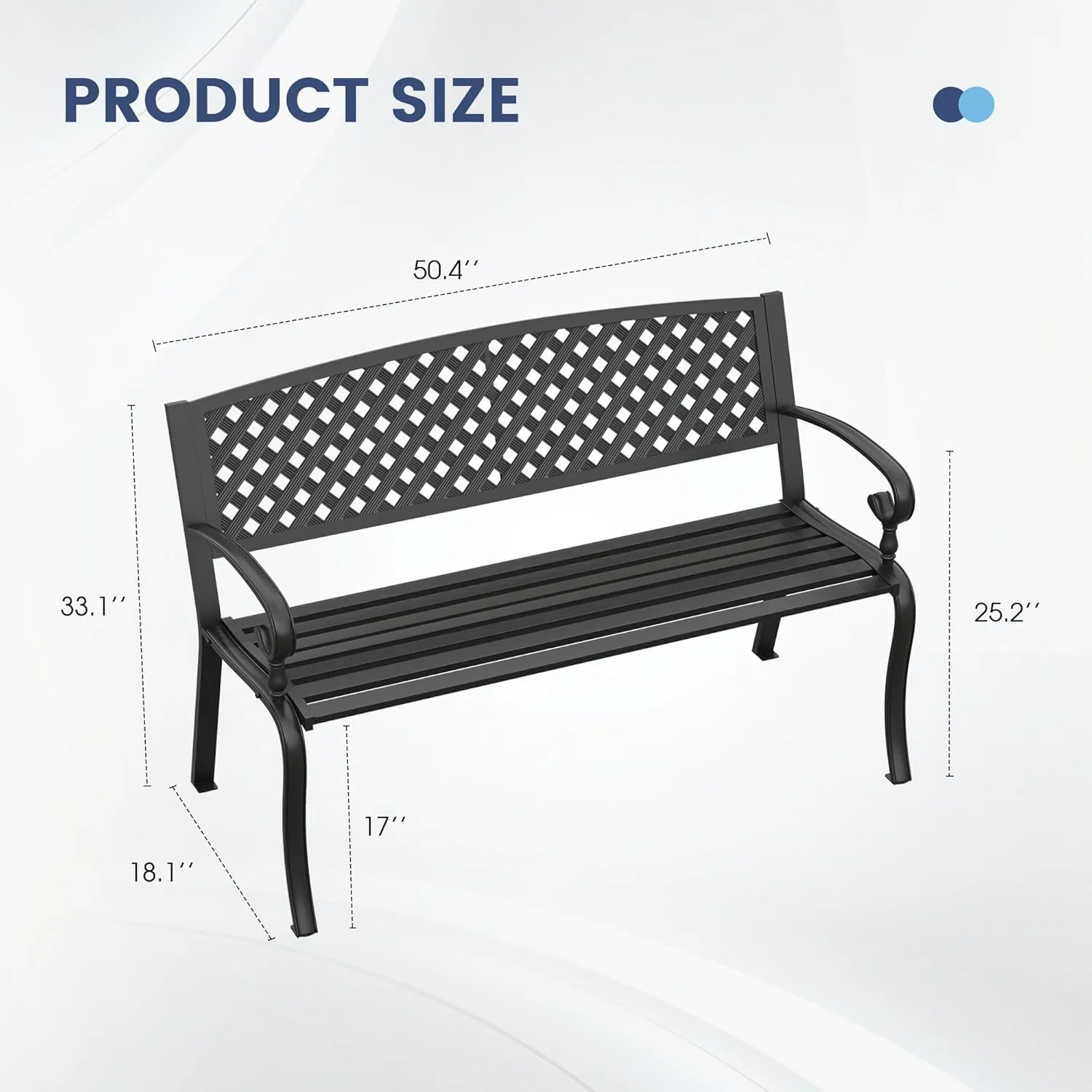 VICLLAX Outdoor Garden Bench, Metal Frame Patio Bench with Basket Weave Design Backrest for Porch Yard Lawn Deck, Black
